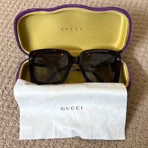Gucci Women’s Tortoiseshell Square Sunglasses with Dark Brown Lenses